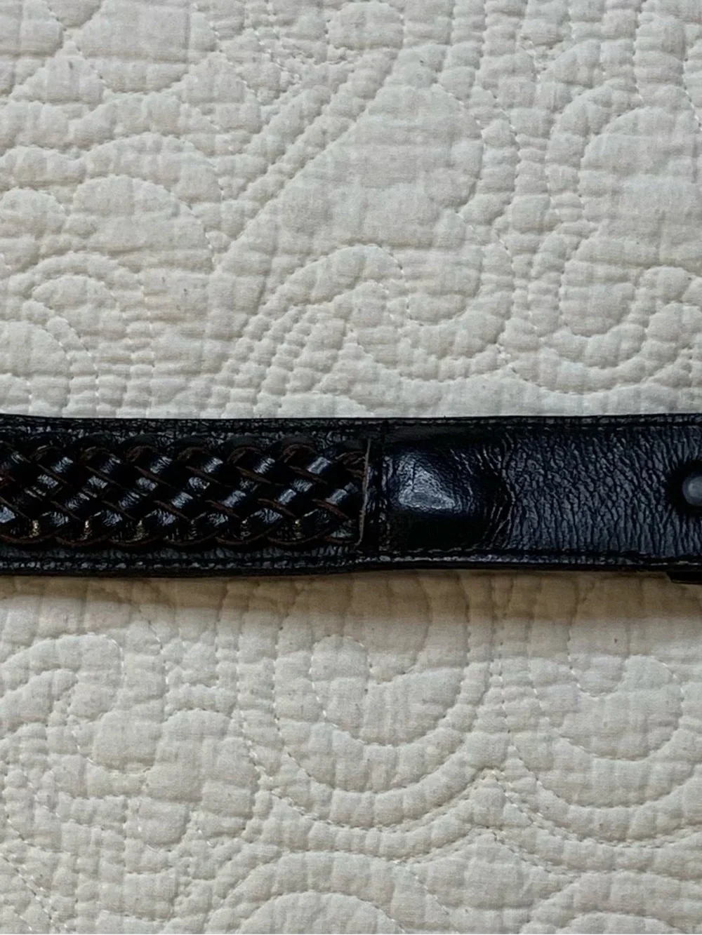 Vintage Manhattan Black Leather Belt with Gold-Tone Buckle